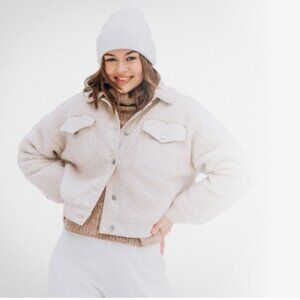 Zara Faux Sherpa Shearling Jacket Cream Teddy Bear Button Up Collar Size XS